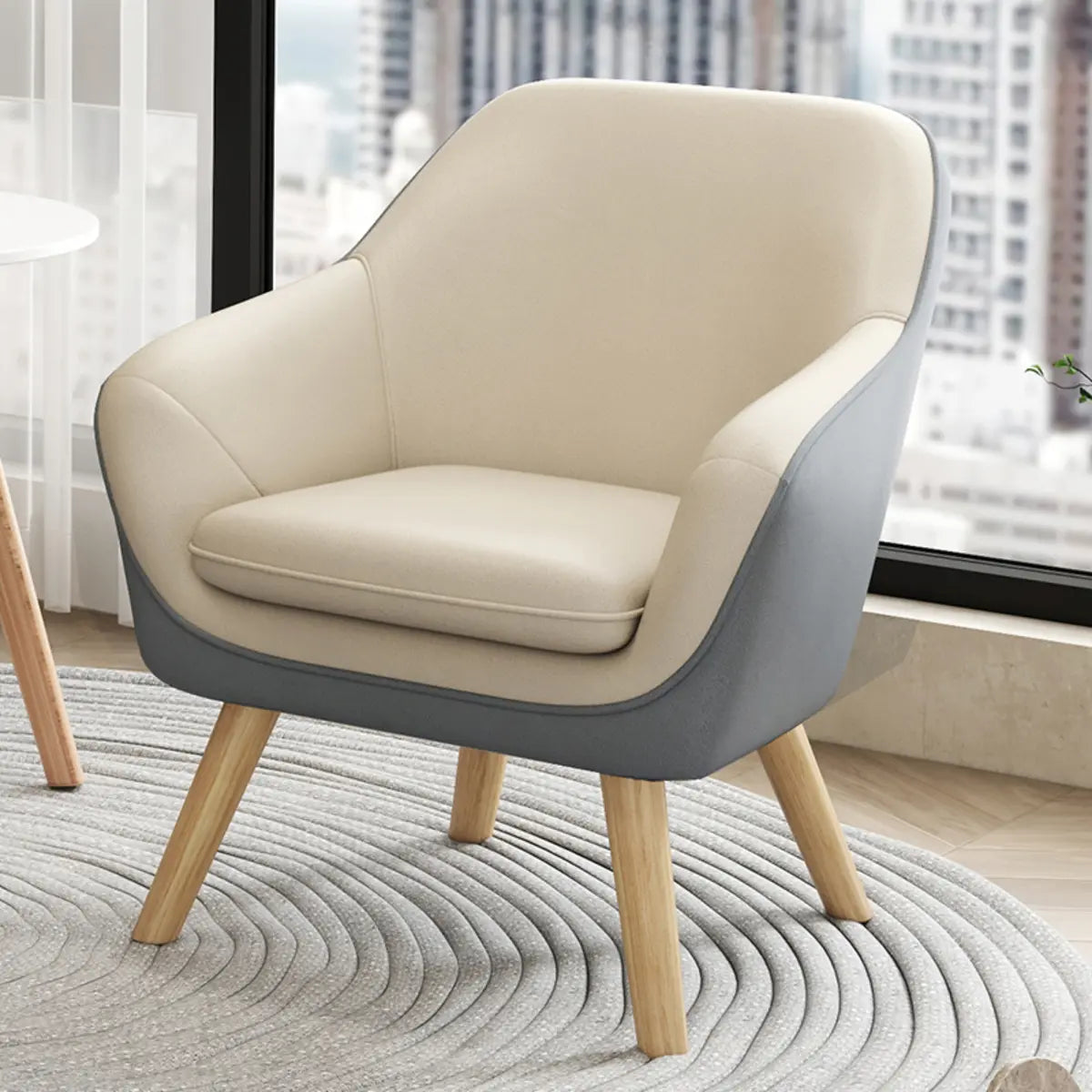  Solid Color Fixed Back Natural Wood Four Legs Arm Chair Image - 4