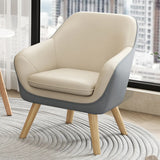  Solid Color Fixed Back Natural Wood Four Legs Arm Chair Image - 4