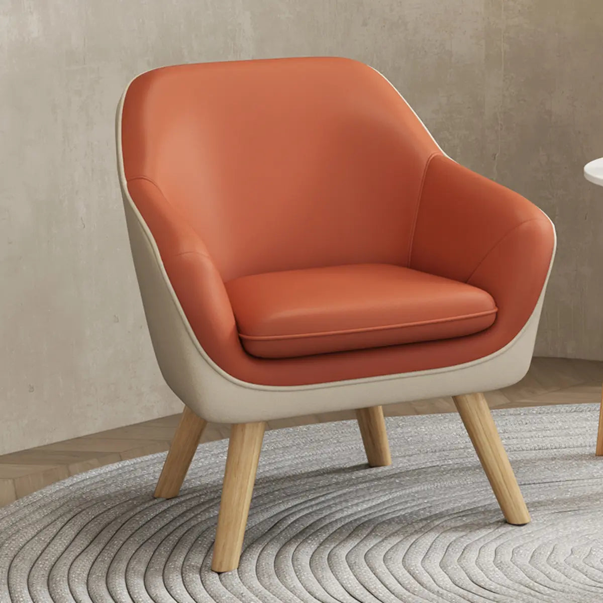  Solid Color Fixed Back Natural Wood Four Legs Arm Chair Image - 5