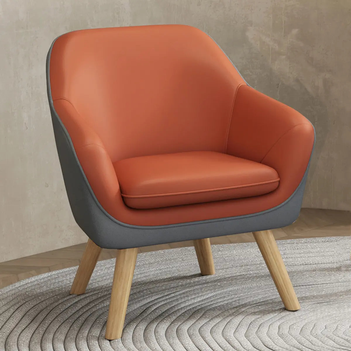  Solid Color Fixed Back Natural Wood Four Legs Arm Chair Image - 6