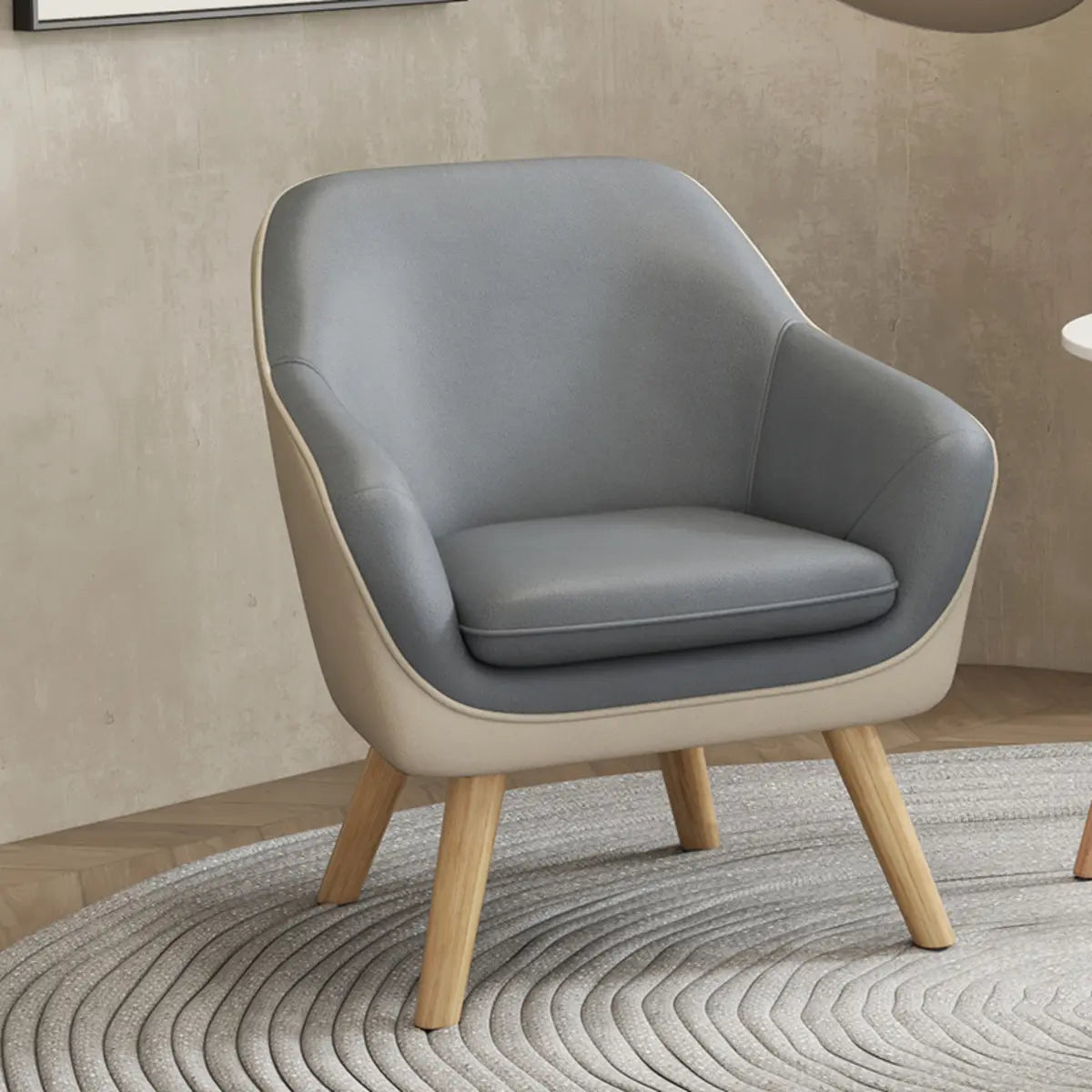  Solid Color Fixed Back Natural Wood Four Legs Arm Chair Image - 7