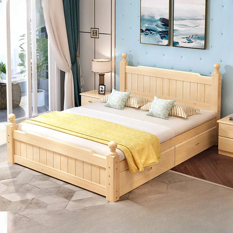 Solid Color Natural Queen Wood Storage Bed with Drawers Image - 1