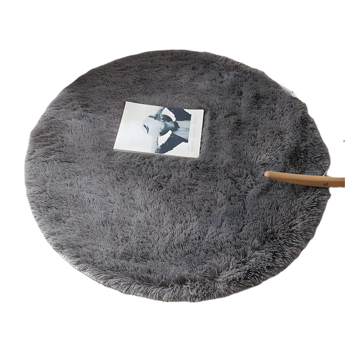 Solid Color Round Shag Polyester Green Plush Area Rug Image - 10
