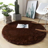 Solid Color Round Shag Polyester Green Plush Area Rug Image - 4