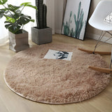 Solid Color Round Shag Polyester Green Plush Area Rug Image - 5