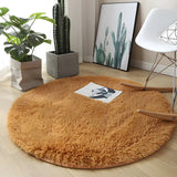 Solid Color Round Shag Polyester Green Plush Area Rug Image - 6