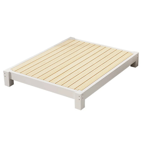 Solid Color White Queen Wood Minimalist Panel Bed Frame Image - 2