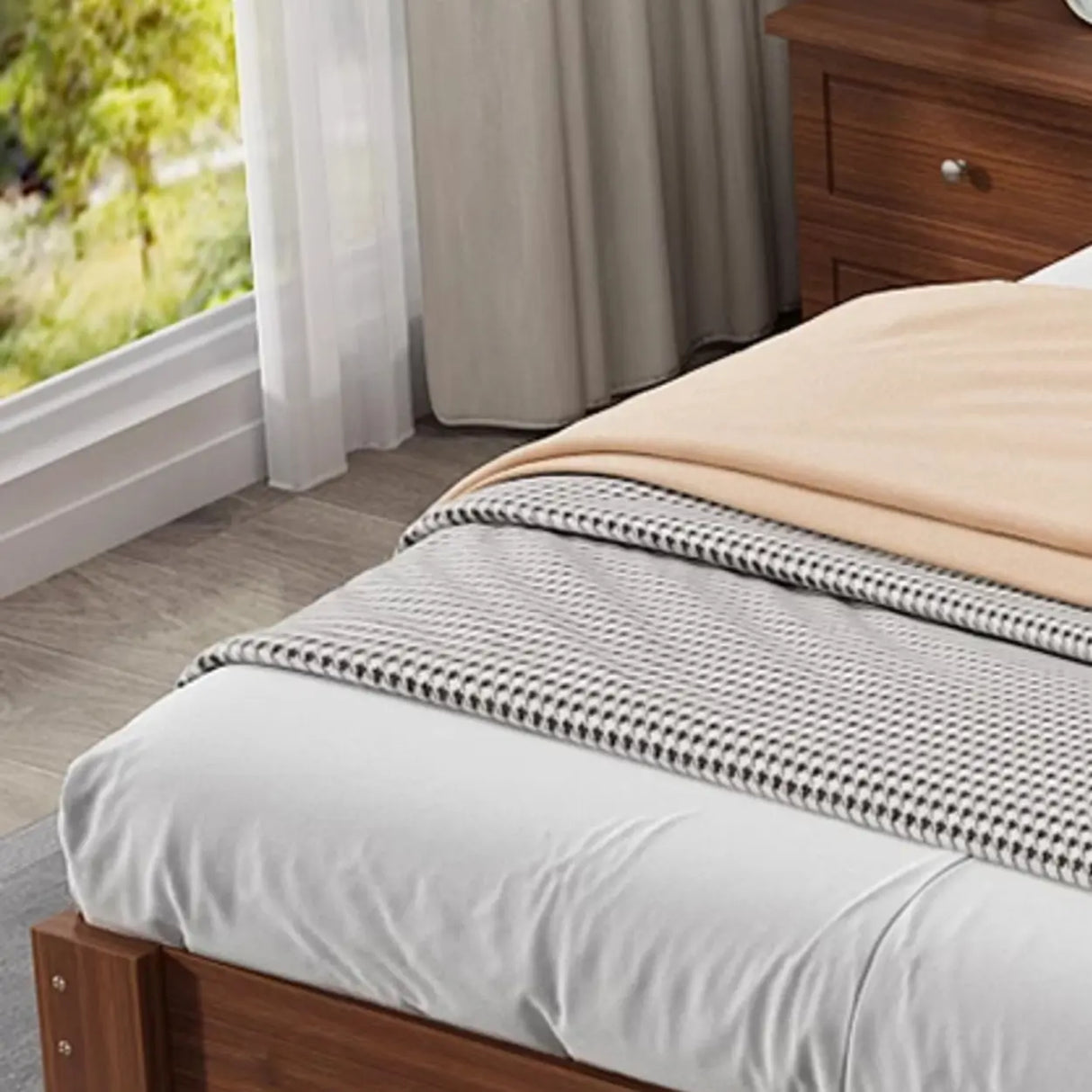 Solid Color White Queen Wood Minimalist Panel Bed Frame Image - 8