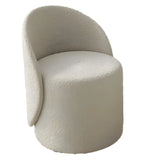Solid Color White Round Wool Vanity Stool with Backrest Image - 9