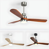 Solid Wood 3 Blades Remote Ceiling Fan with LED Light Image - 13