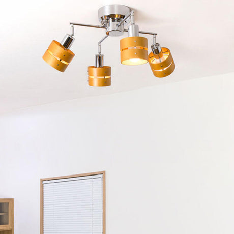 Solid Wood Cylinder Semi-Flush Mount Light 4-Light Image - 1