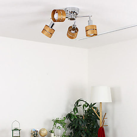Solid Wood Cylinder Semi-Flush Mount Light 4-Light Image - 2
