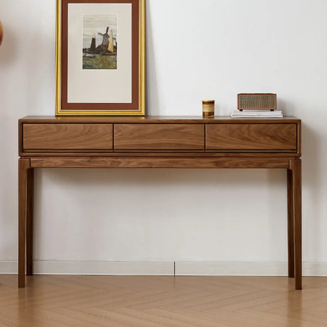 Solid Wood Espresso Large Console Table with Drawers Image - 1
