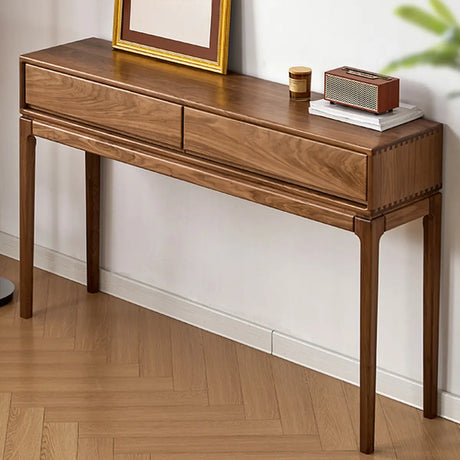Solid Wood Espresso Large Console Table with Drawers Image - 2