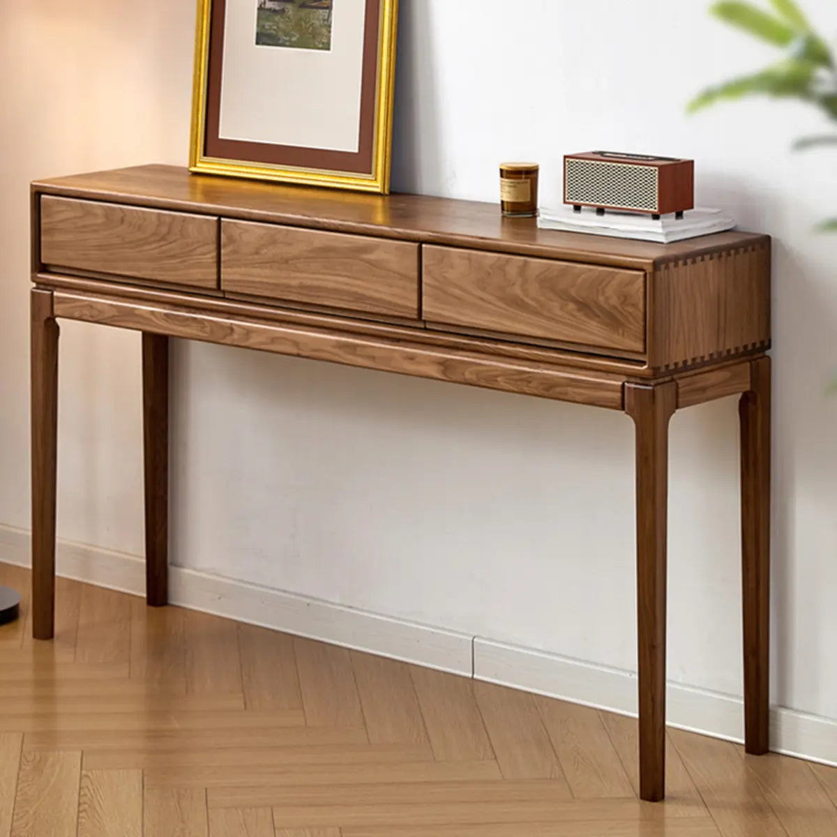 Solid Wood Espresso Large Console Table with Drawers Image - 4