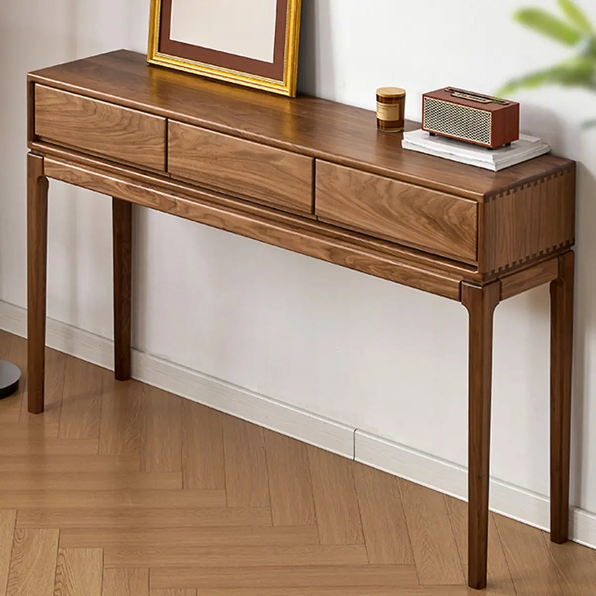 Solid Wood Espresso Large Console Table with Drawers Image - 5