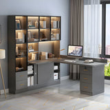 Solid Wood Office Writing Desk with Hutch and Bookcase Image - 1