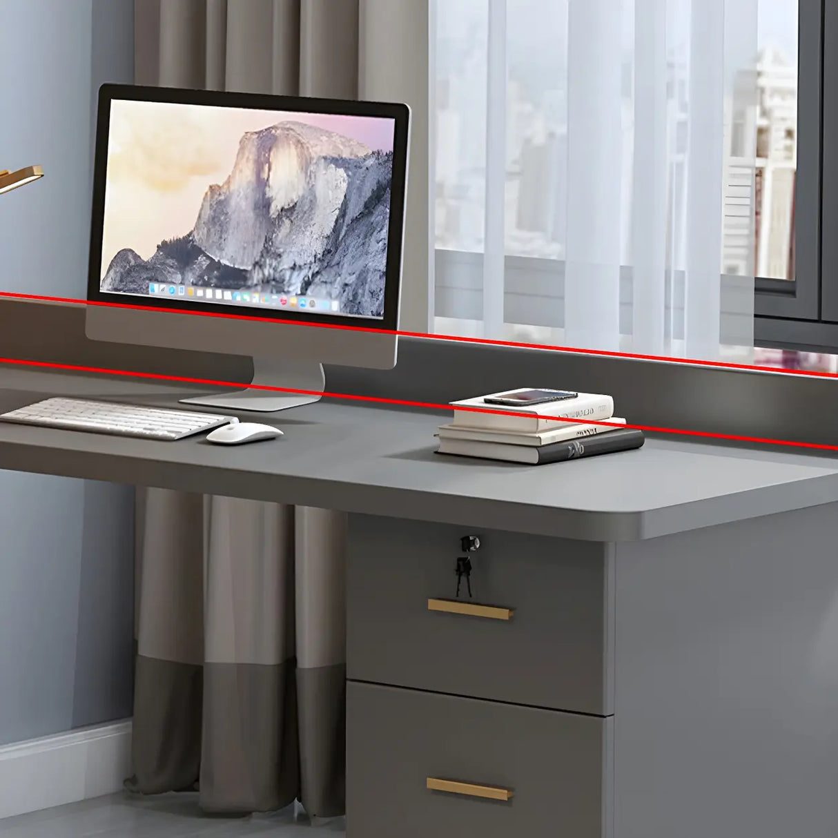 Solid Wood Office Writing Desk with Hutch and Bookcase Image - 6
