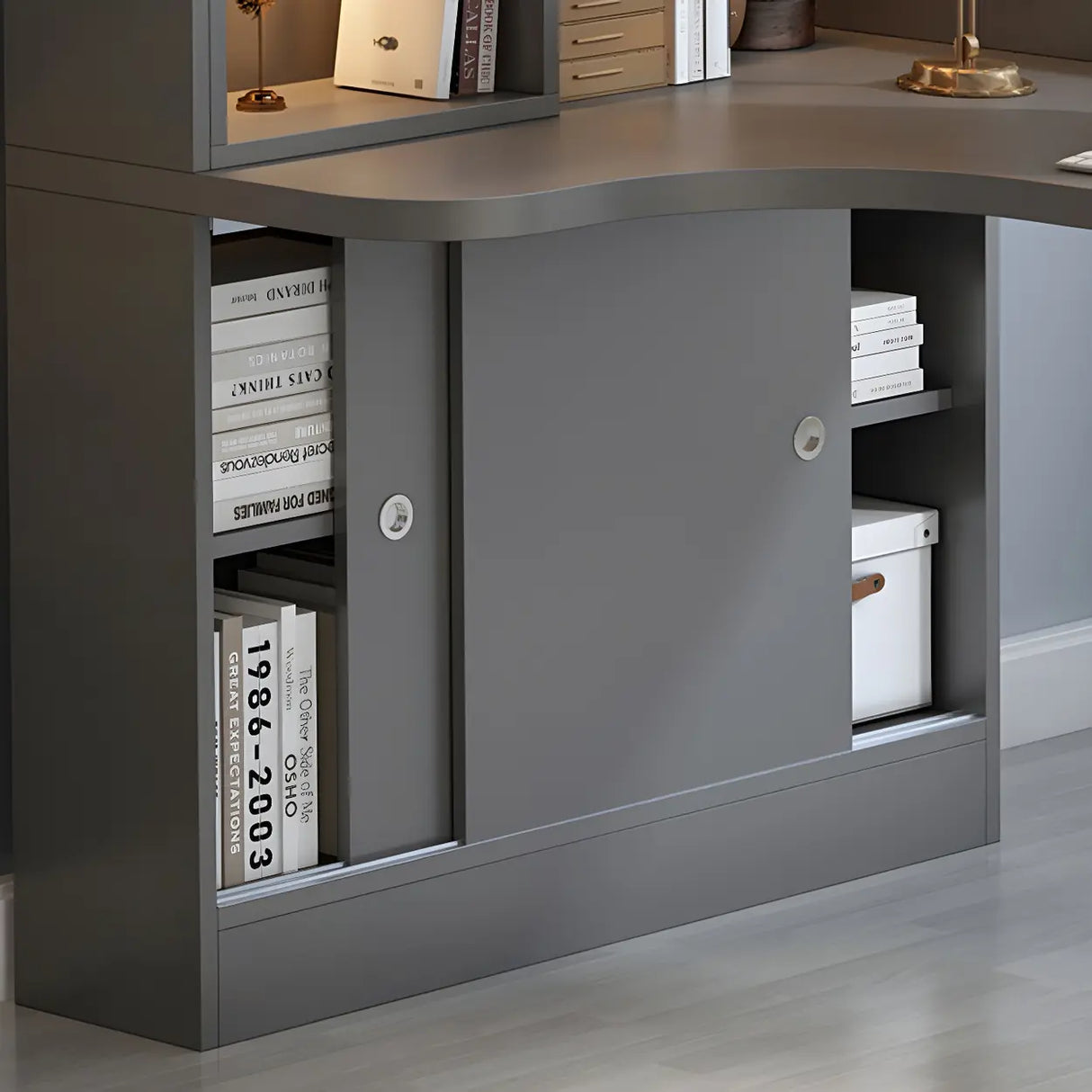 Solid Wood Office Writing Desk with Hutch and Bookcase Image - 7