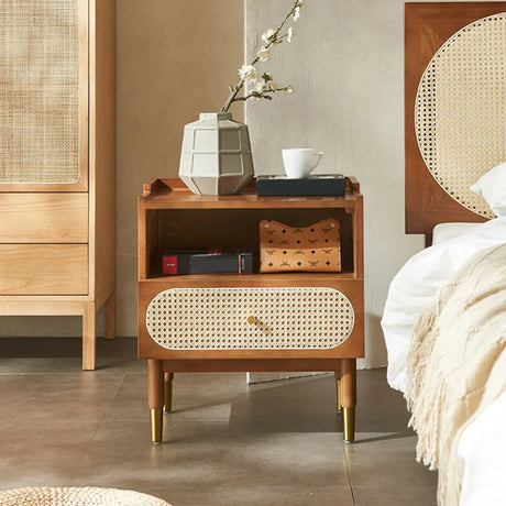 Solid Wood Open Storage Kids Nightstand with Drawer Image - 1