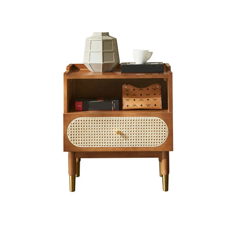 Solid Wood Open Storage Kids Nightstand with Drawer Image - 2