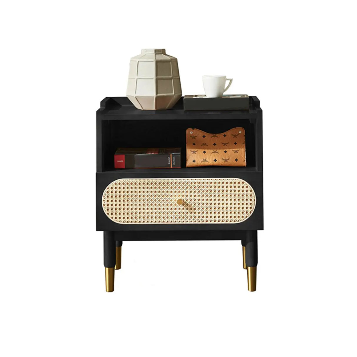 Solid Wood Open Storage Kids Nightstand with Drawer Image - 3