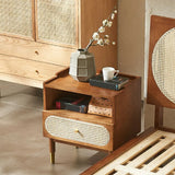 Solid Wood Open Storage Kids Nightstand with Drawer Image - 4