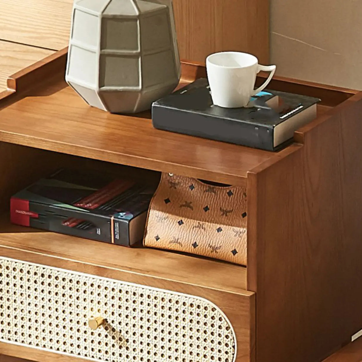 Solid Wood Open Storage Kids Nightstand with Drawer Image - 7