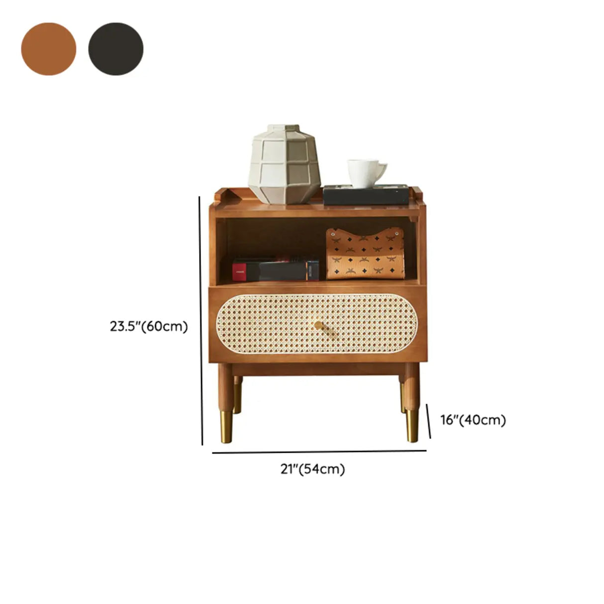 Solid Wood Open Storage Kids Nightstand with Drawer 
