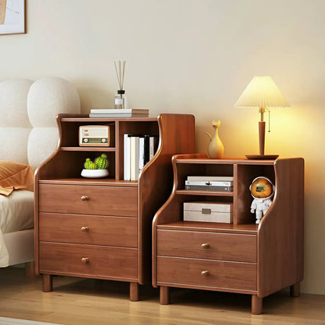 Solid Wood Open Storage Nightstand for Kids with Legs Image - 1