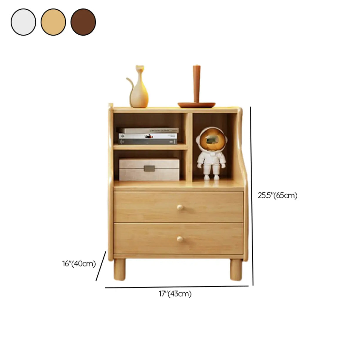Solid Wood Open Storage Nightstand for Kids with Legs 