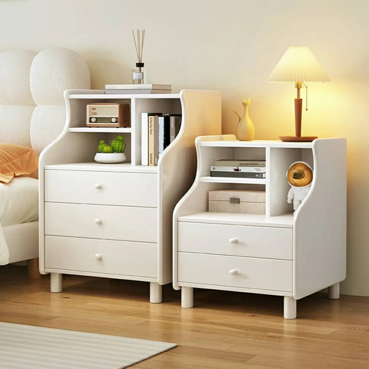 Solid Wood Open Storage Nightstand for Kids with Legs Image - 4