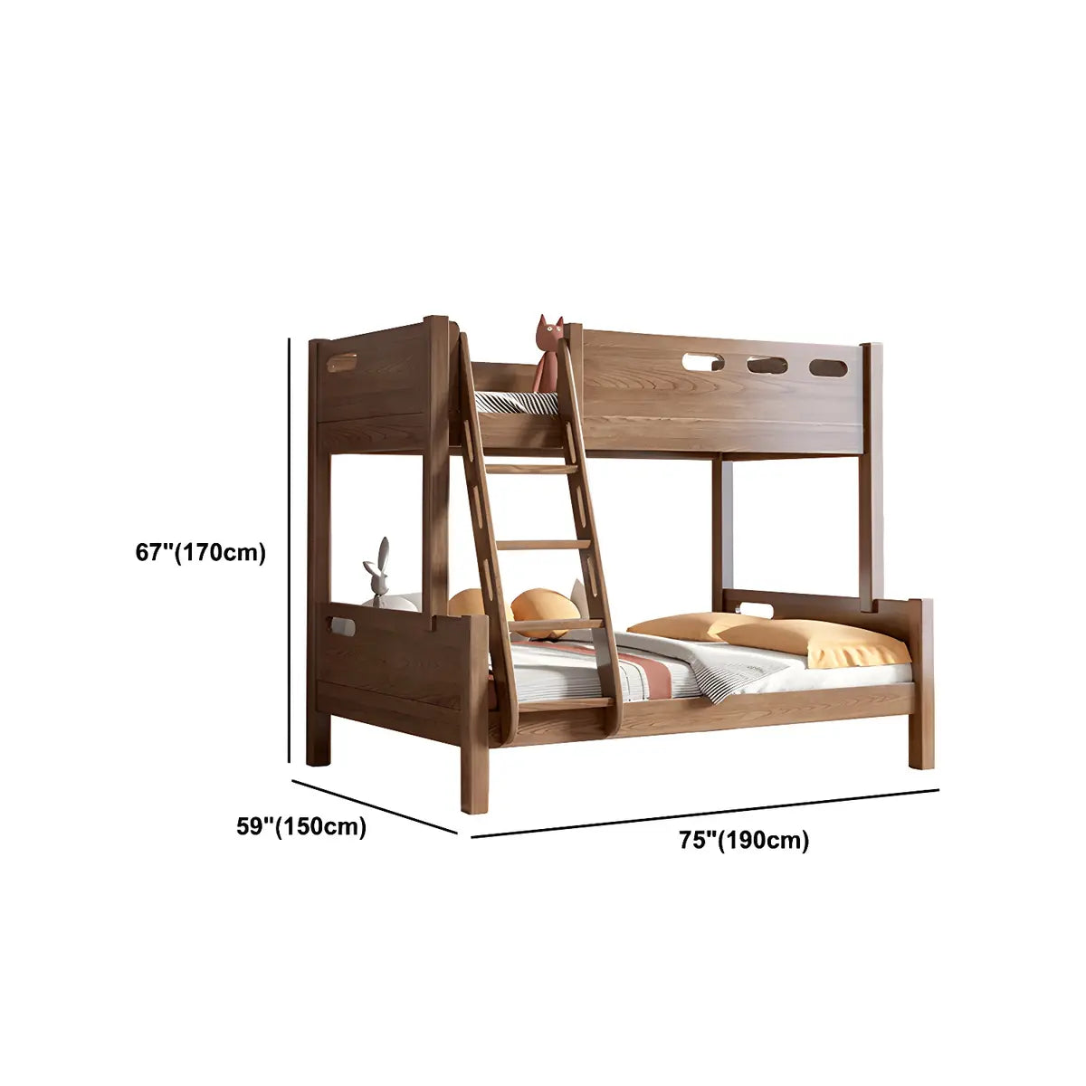 Solid Wood Stairs Bunk Bed with Mattress and Guardrail Image - 10