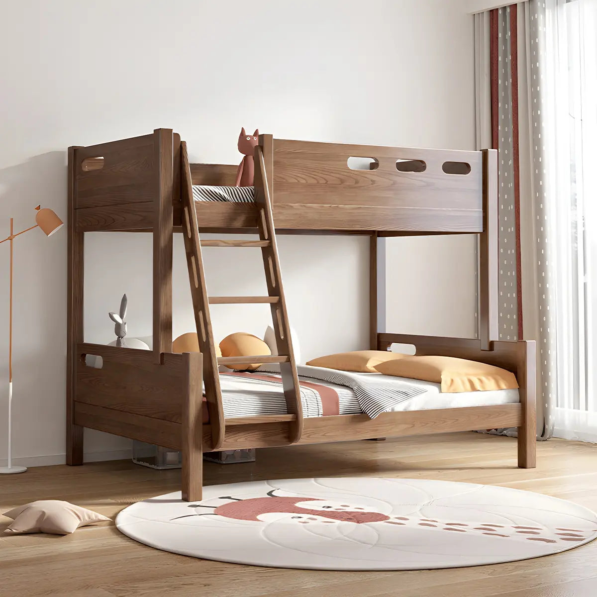 Solid Wood Stairs Bunk Bed with Mattress and Guardrail Image - 2