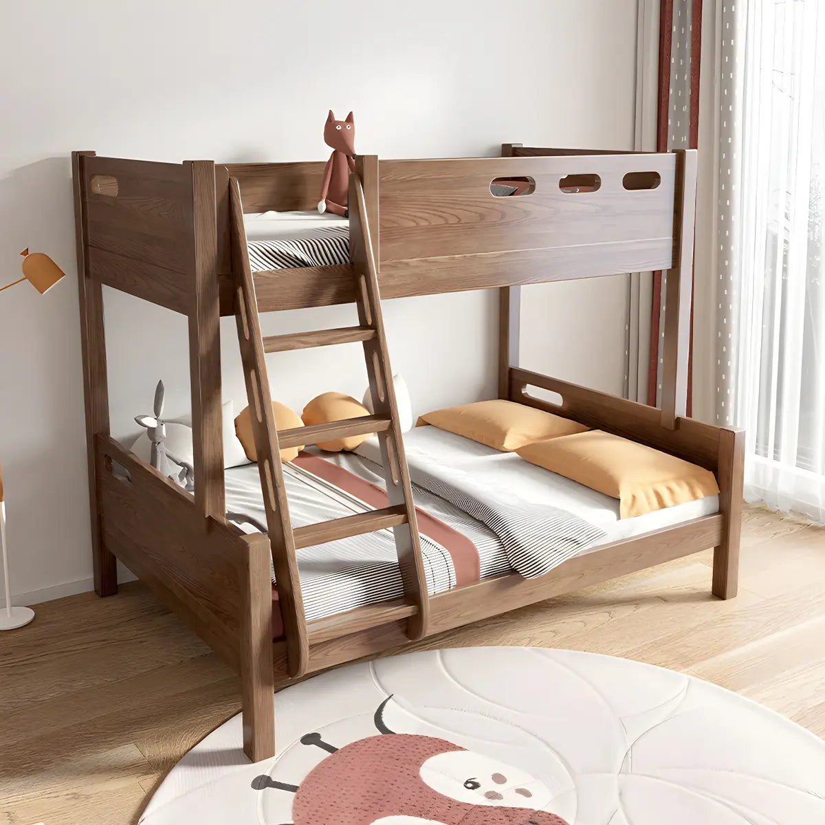 Solid Wood Stairs Bunk Bed with Mattress and Guardrail Image - 3