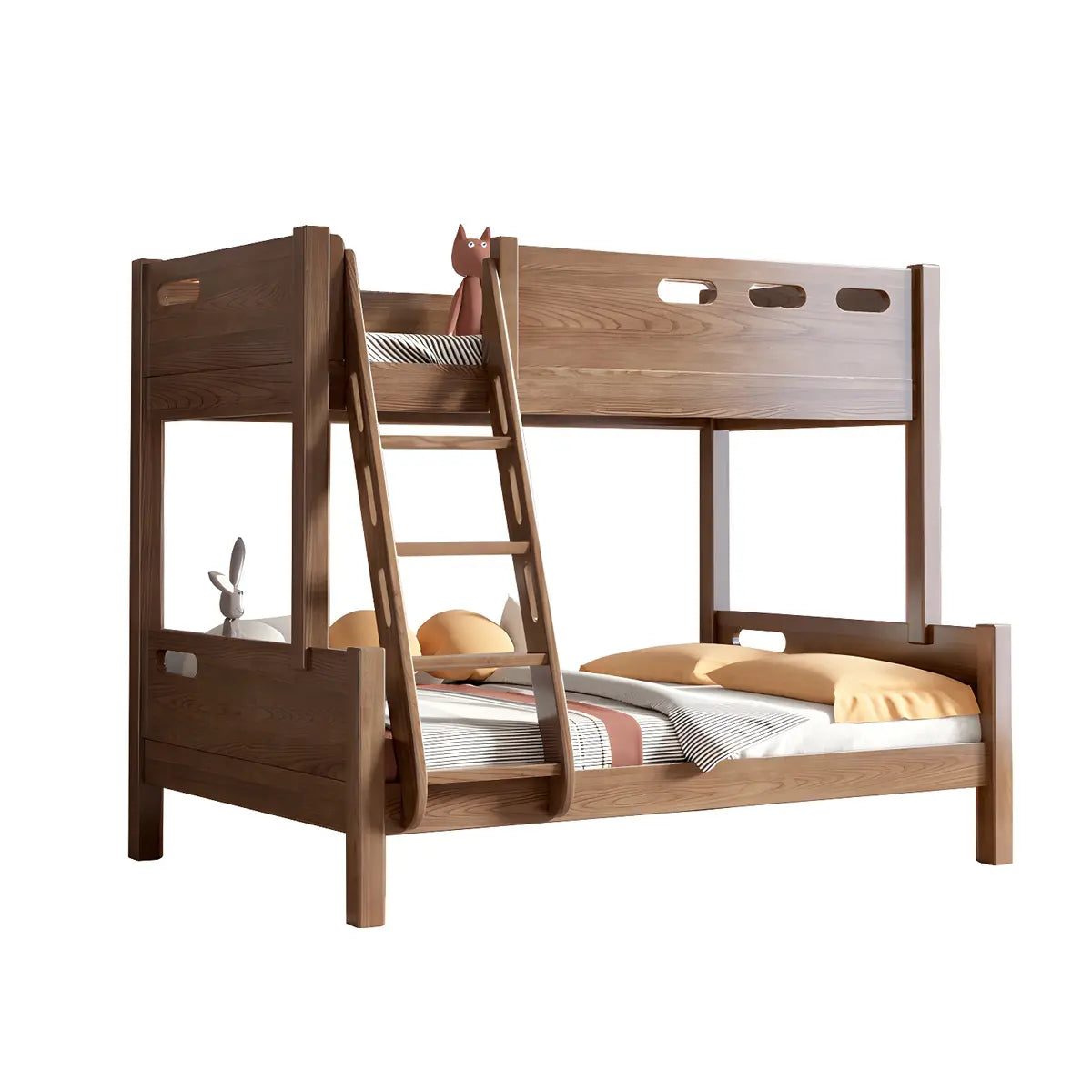 Solid Wood Stairs Bunk Bed with Mattress and Guardrail Image - 5