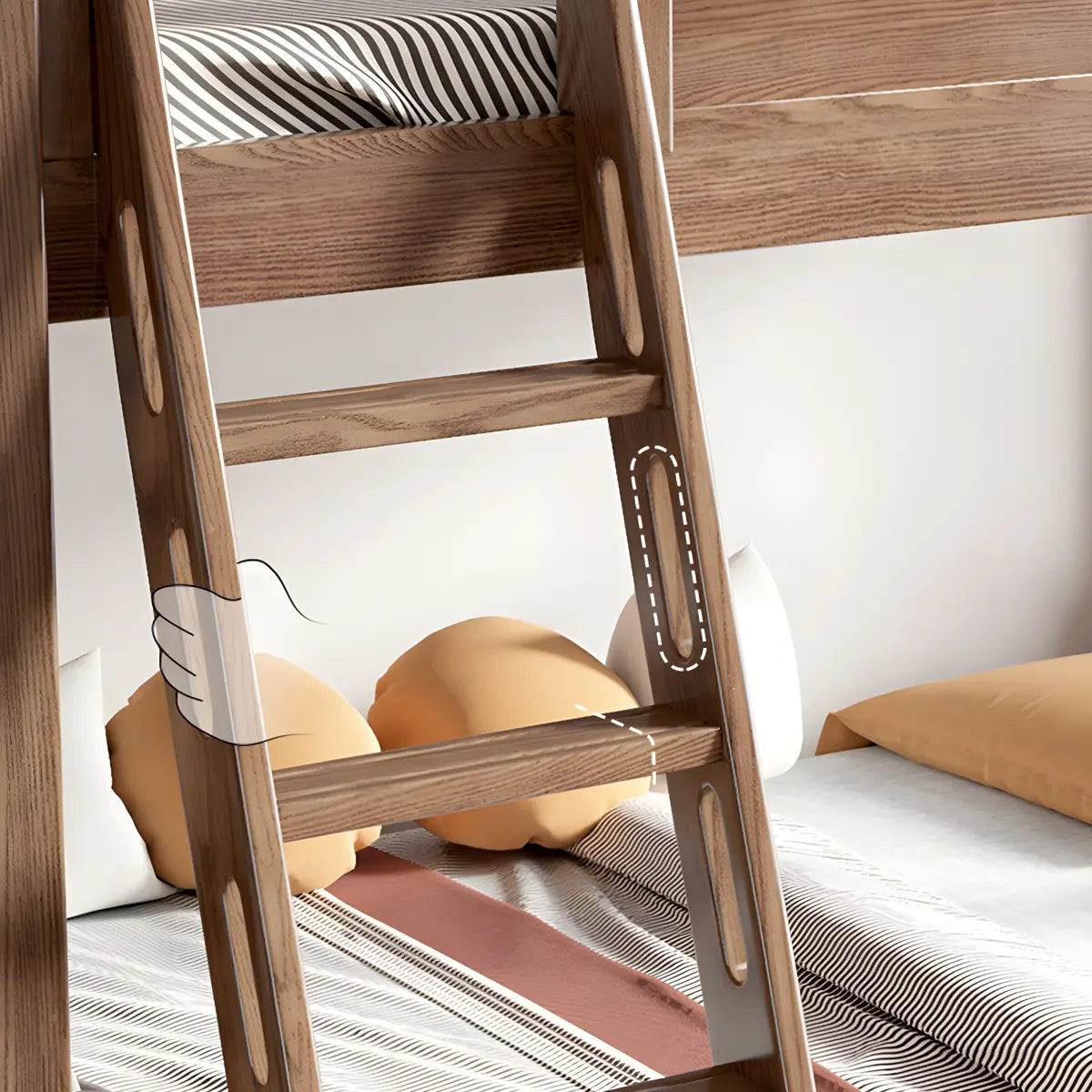 Solid Wood Stairs Bunk Bed with Mattress and Guardrail Image - 8