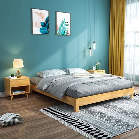 Solid Wood Walnut King Modern Minimalist Panel Bed Image - 2