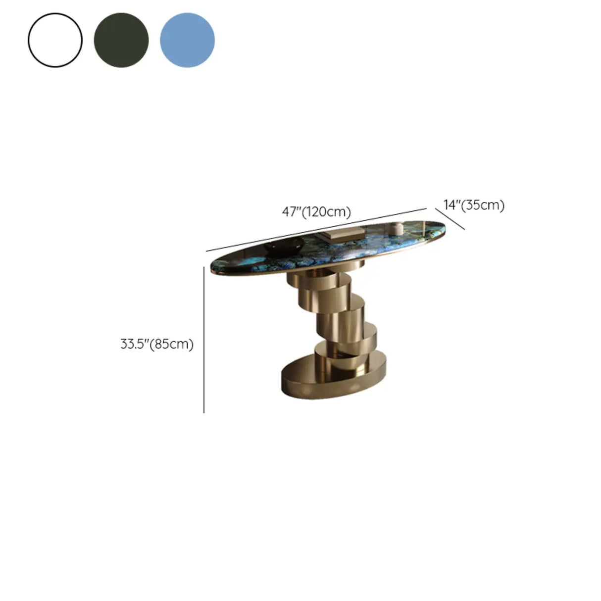 Sophisticated Oval Marble and Gold Decorative Console Table 