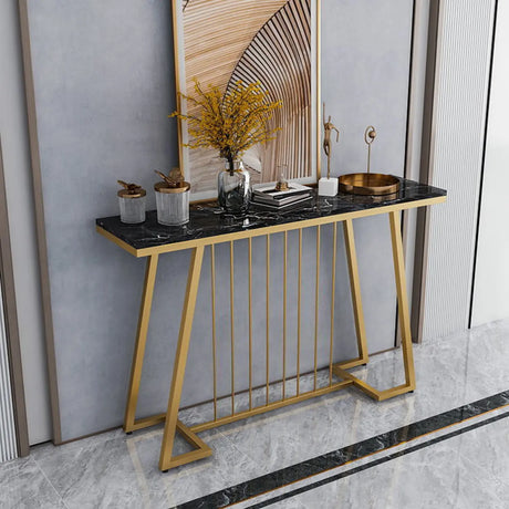 Sophisticated Rectangular Marble Gold Entryway Console Table Image - 1