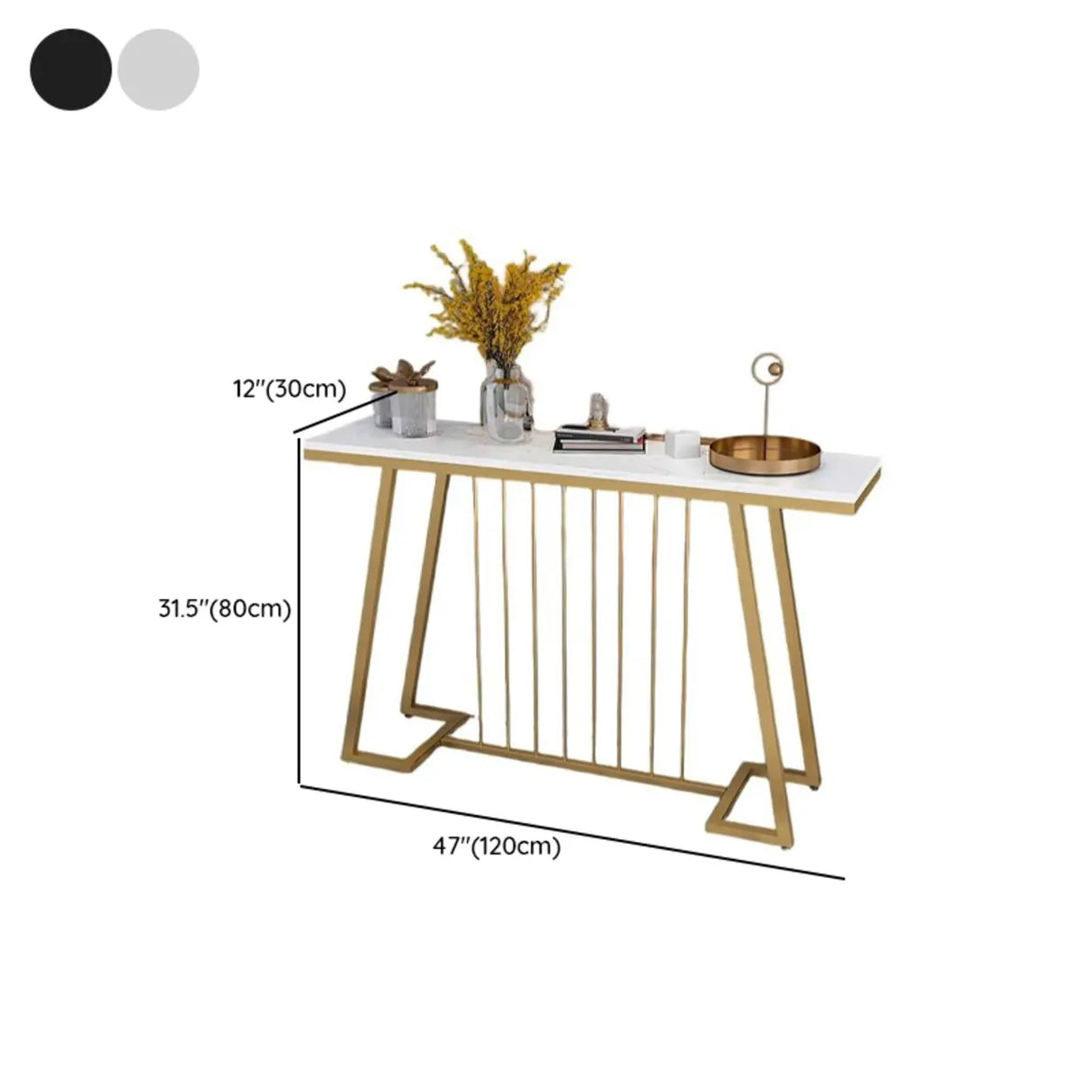 Sophisticated Rectangular Marble Gold Entryway Console Table Image - 12