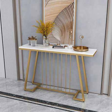Sophisticated Rectangular Marble Gold Entryway Console Table Image - 2