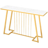 Sophisticated Rectangular Marble Gold Entryway Console Table Image - 5