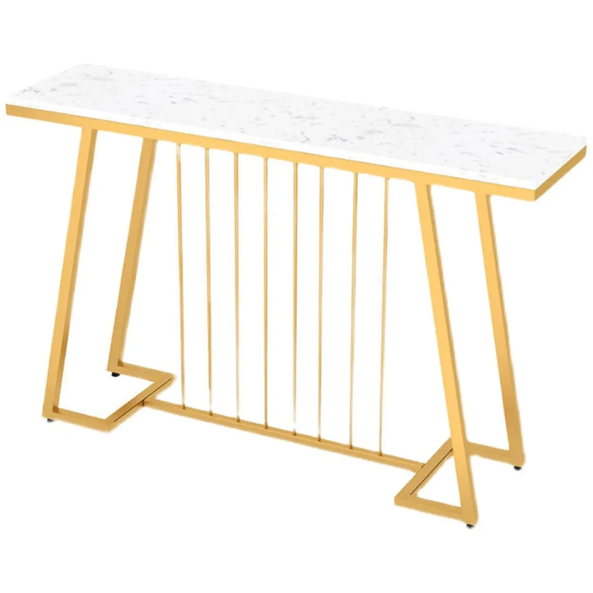 Sophisticated Rectangular Marble Gold Entryway Console Table Image - 5