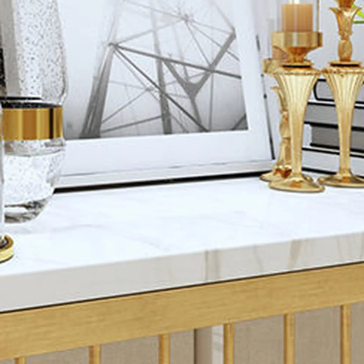 Sophisticated Rectangular Marble Gold Entryway Console Table Image - 7