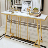 Sophisticated Rectangular Marble Gold Entryway Console Table Image - 9