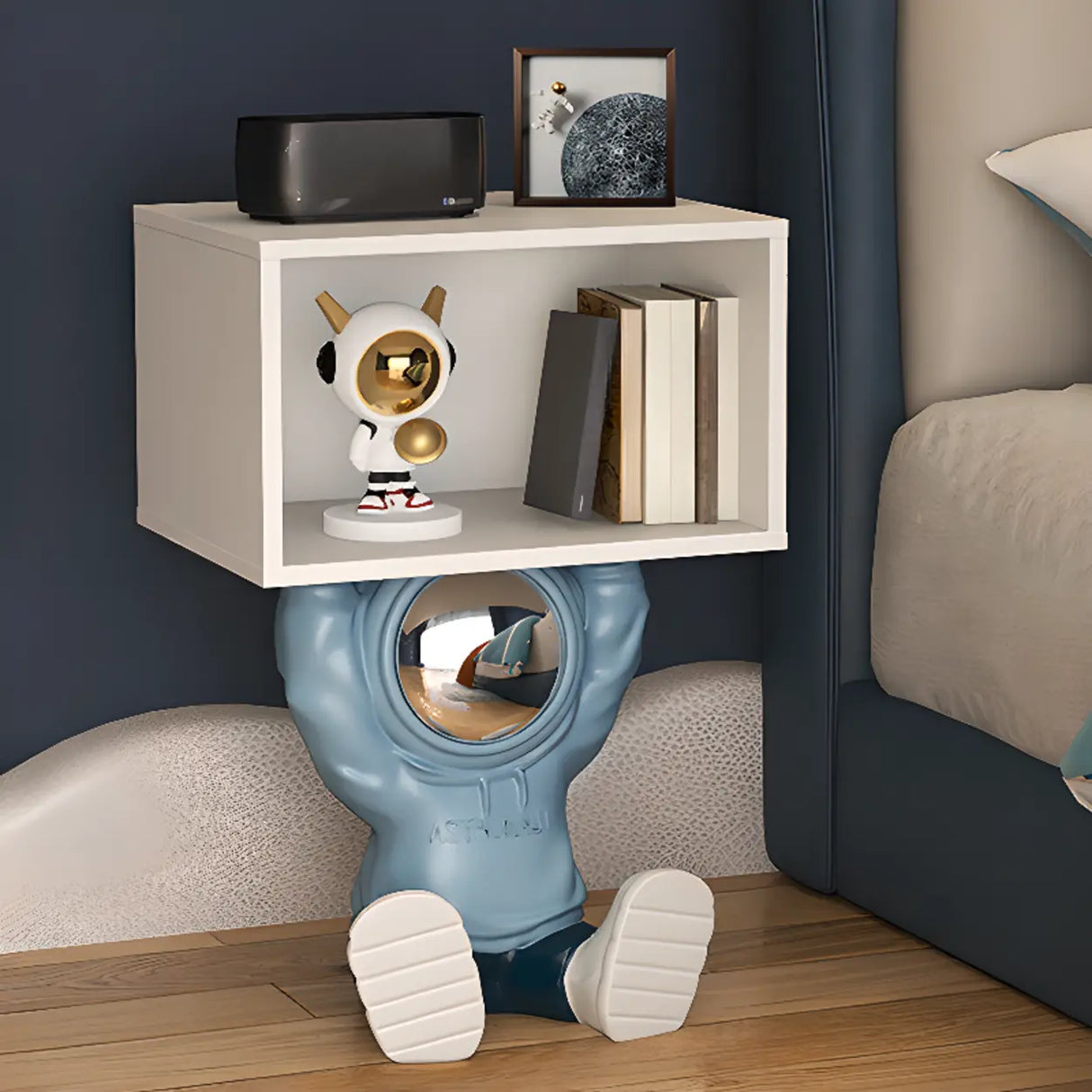 Space Theme Silver Resin Open Storage Kids Nightstand Image - 2