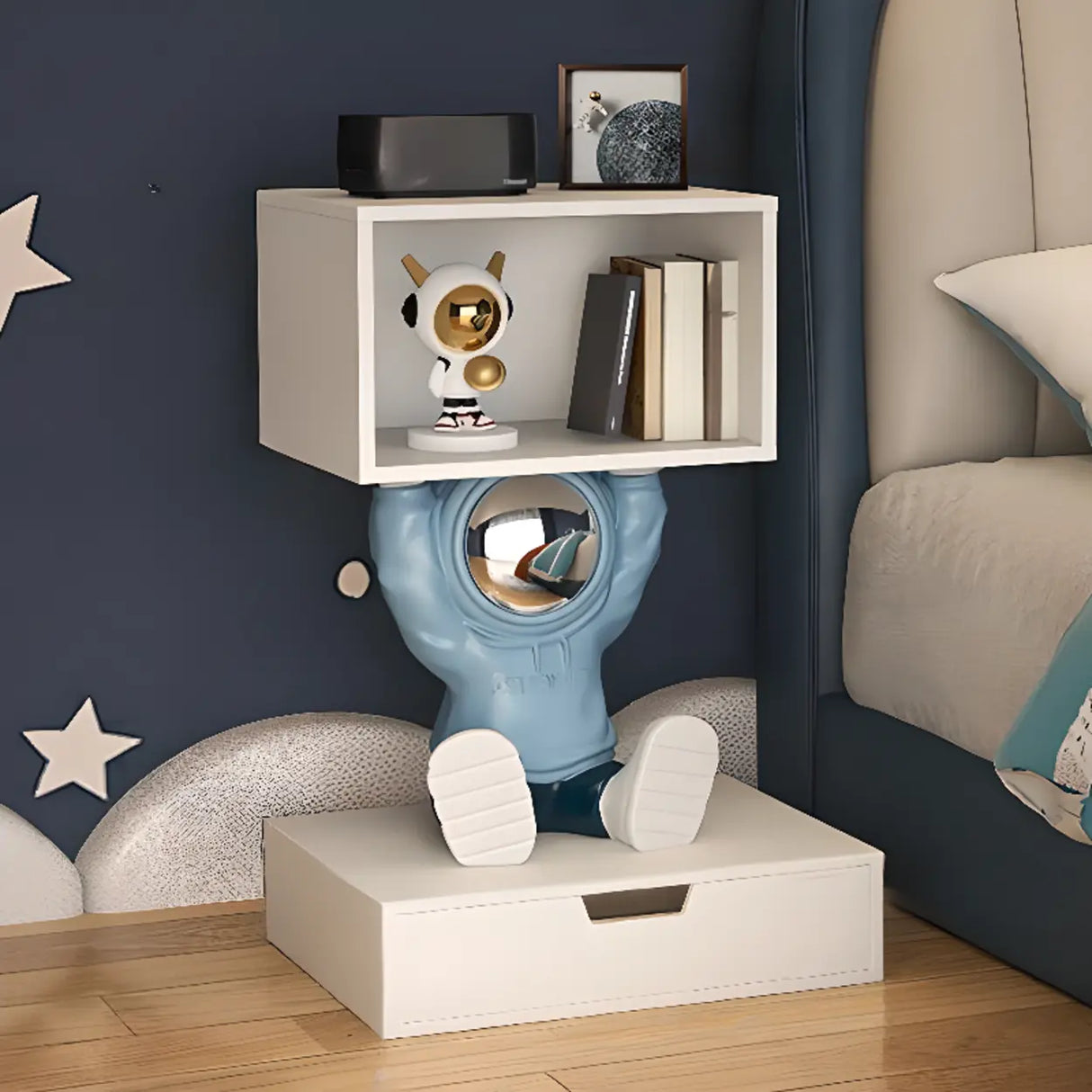 Space Theme Silver Resin Open Storage Kids Nightstand Image - 3