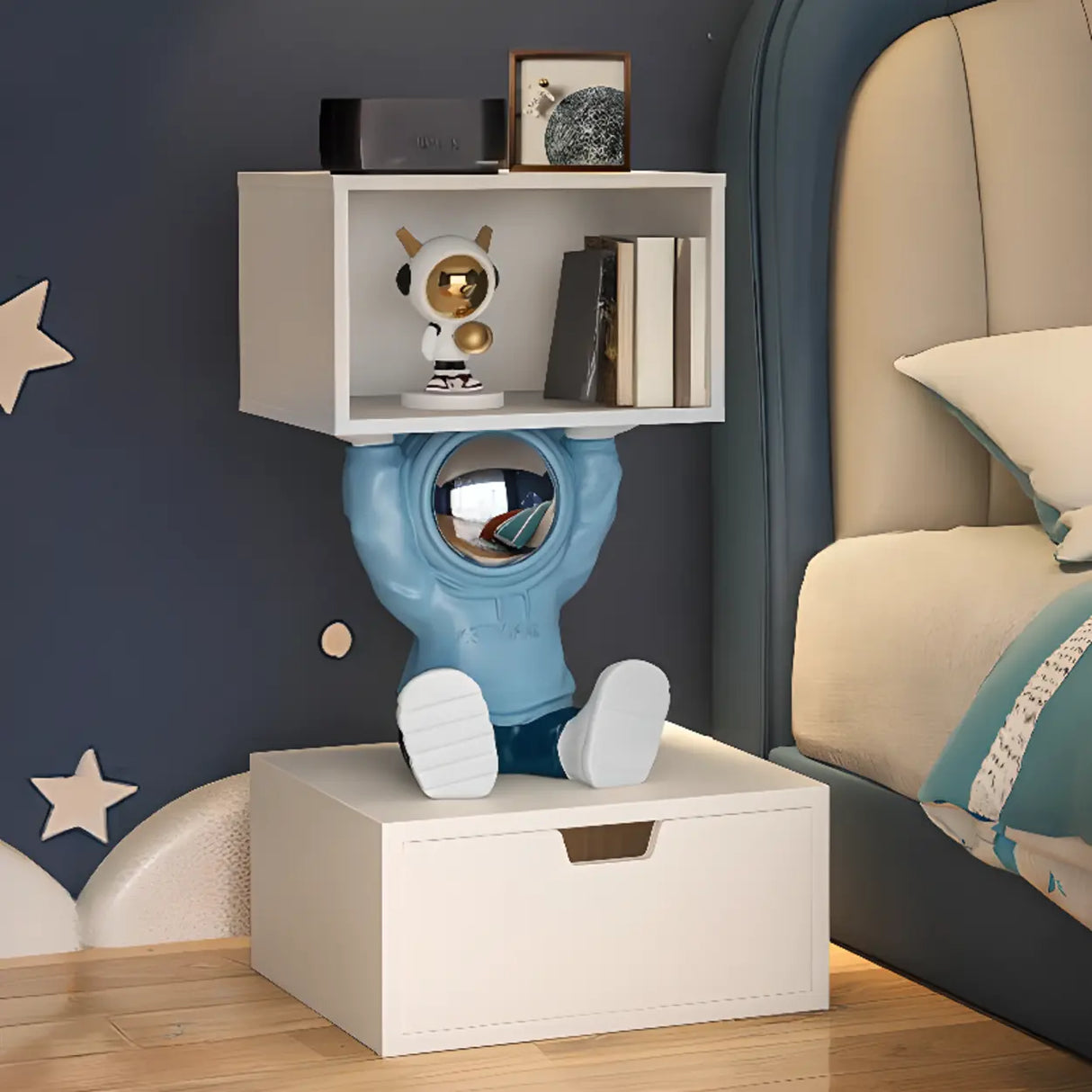 Space Theme Silver Resin Open Storage Kids Nightstand Image - 5