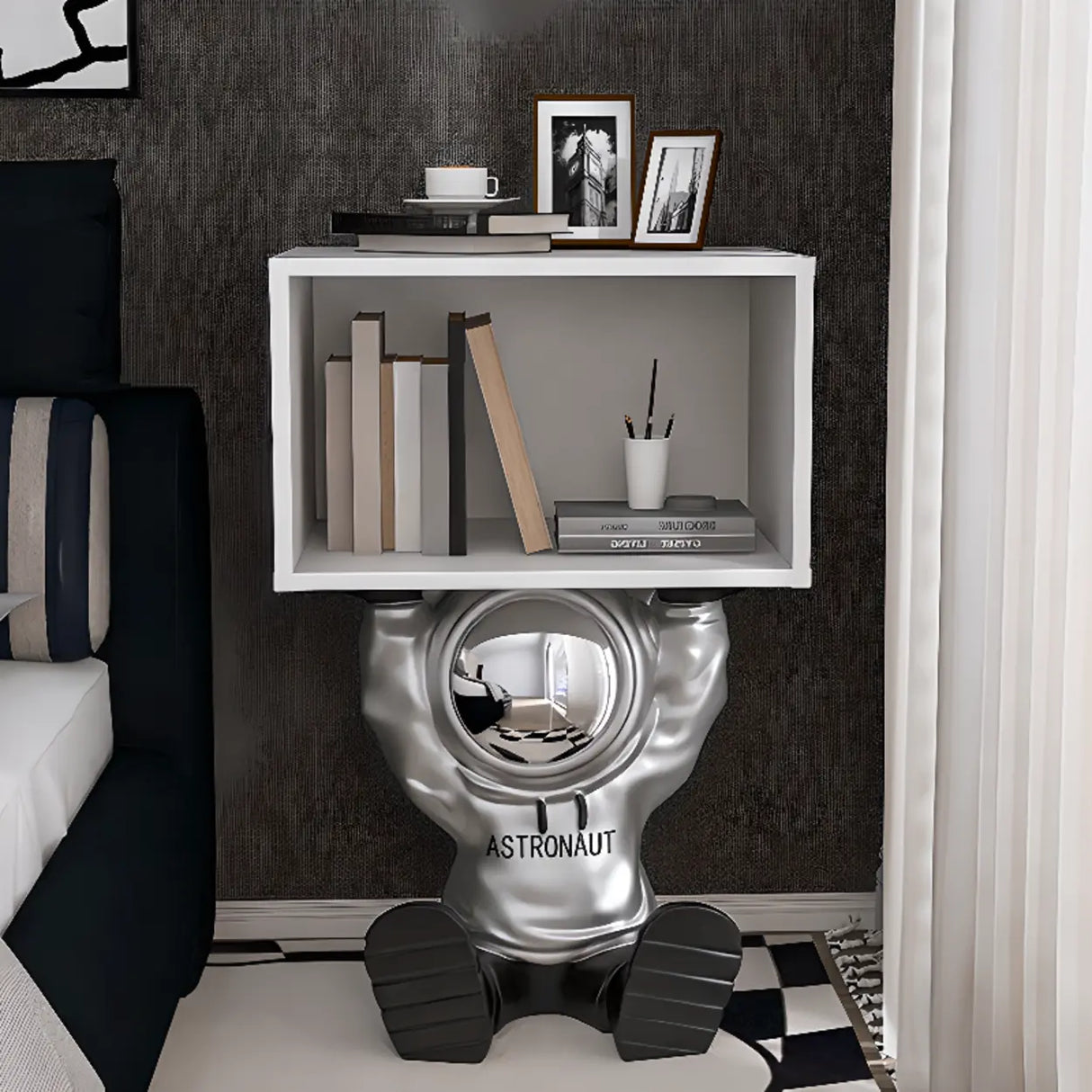 Space Theme Silver Resin Open Storage Kids Nightstand Image - 7